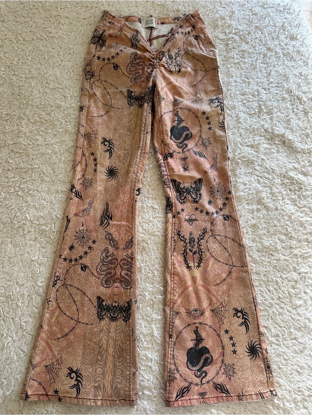 BDG Peach-Pink Tattoo Print Flared Pants - Picture 2 of 5